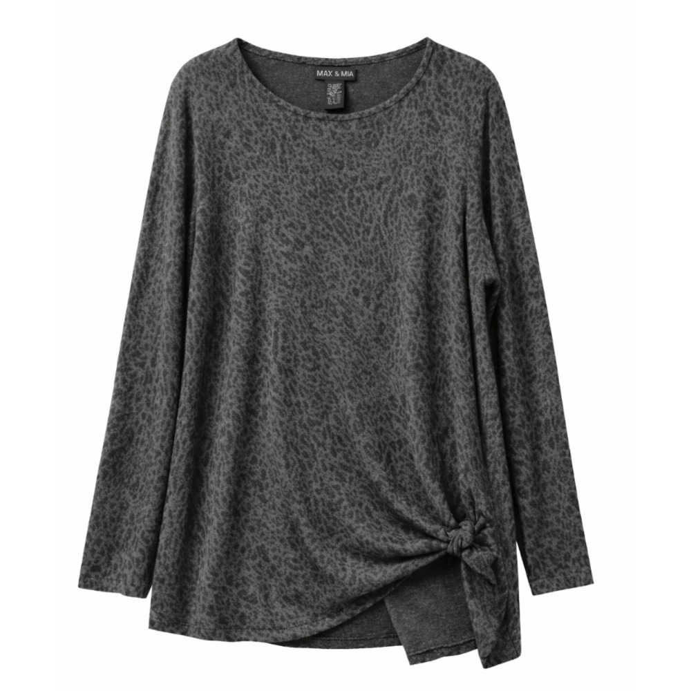 Max & Mia Women's Gray Animal Print Long Sleeve Knit Top Size‎ L Comfort